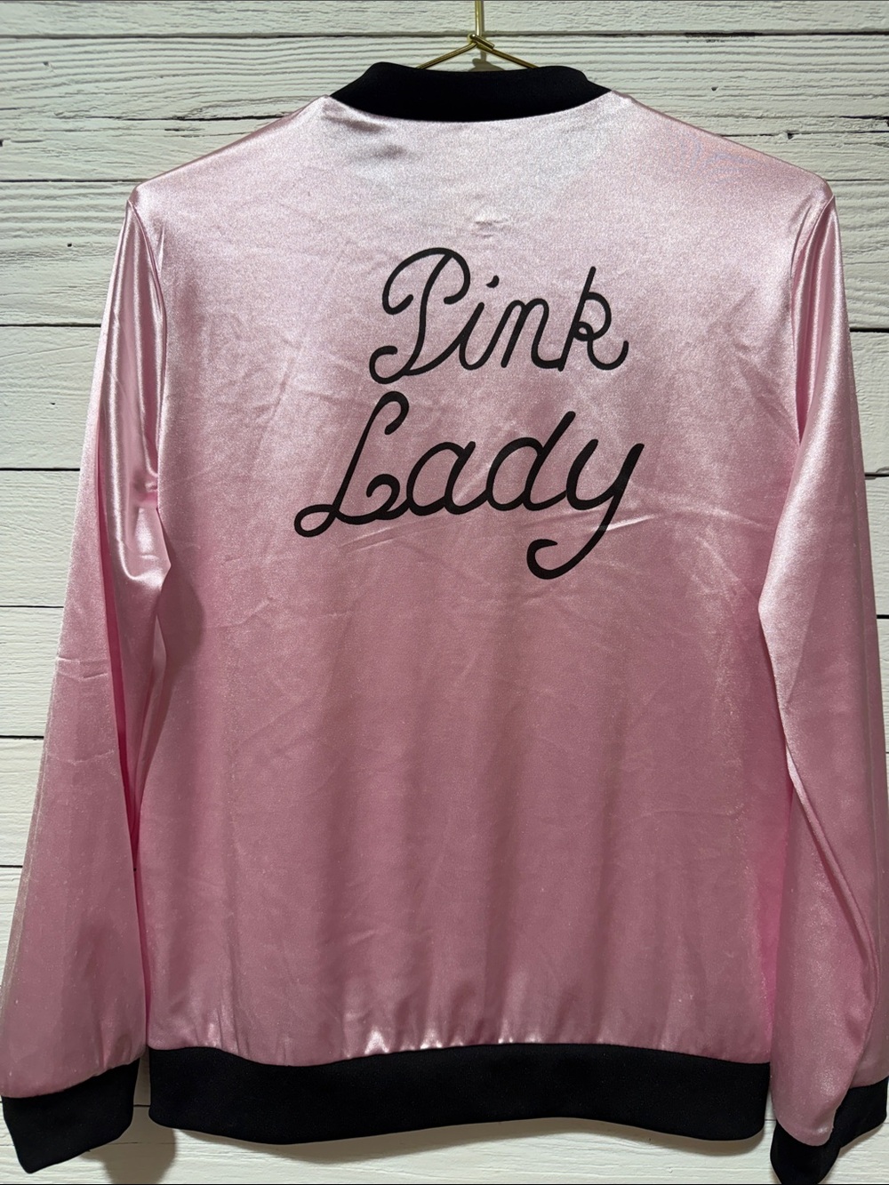 Pink Lady Satin Bomber Jacket - Light Pink with Black Trim - Picture 3 of 3